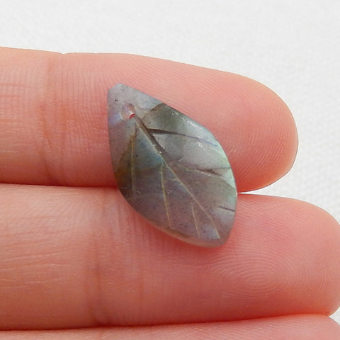 Carved Leaf Shaped Labradorite Gemstone Pendant Stone, 17x10x4mm, 1.0g