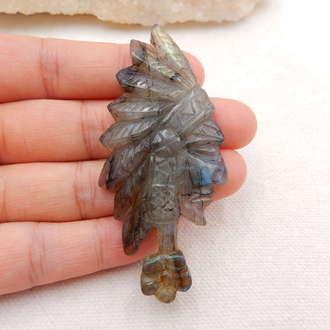 Vintage Hand Carved Labradorite Gemstone Indian Head Pendant , 67x30x8mm, 16.1g - MyGemGarden