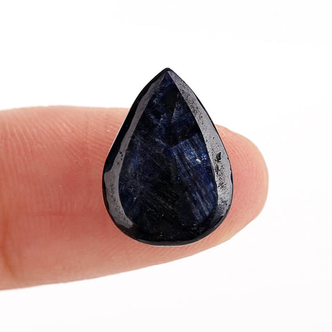 Polished Flat Back Pear Dark Blue Sapphire Cabochon, 15x11x4mm, 6.89ct - MyGemGarden