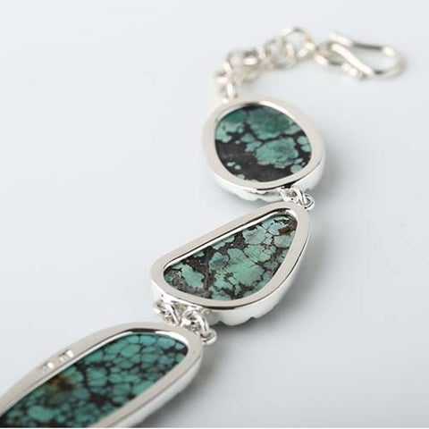 New Natural Stone Turquoise Handmade Sterling Silver 925 Fashion Buckle Bracelet, 18.5cm, 15.2g - MyGemGarden