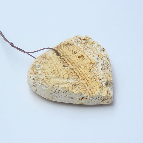 Natural Indonesian Fossil Coral Drilled Heart Pendant Bead, 44x42x15mm, 26.9g - MyGemGarden