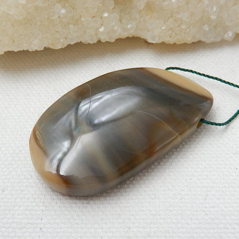 Natural Polish Flint Drilled Gemstone Pendant Bead, 45x27x9mm, 18.1g - MyGemGarden