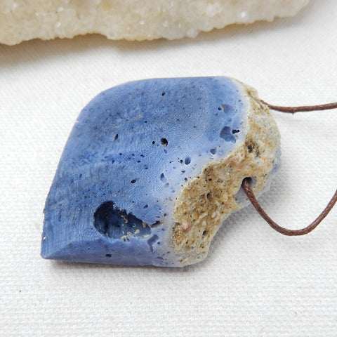 New, Blue Fossil Coral Gemstone Pendant, Nugget Pendant, 58x46x18mm, 38.6g - MyGemGarden