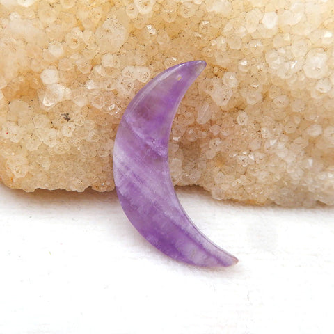 Natural Amethyst Carved Moon Pendant Bead 40x12x6mm