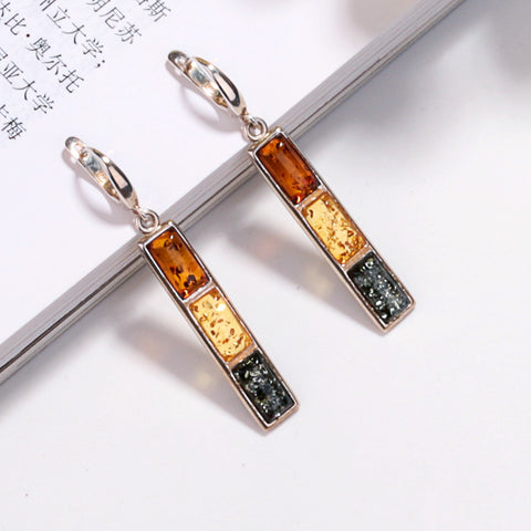 New Design Hot Sale 925 Silver with Natural Amber Gemstone Earrings 6.4g - MyGemGarden