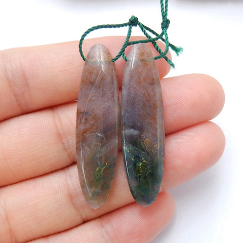 Natural Moss Agate Oval Earrings Pair, stone for Earrings making, 40x10x5mm, 7.7g - MyGemGarden