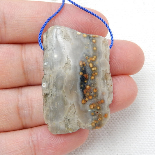 Nugget Ocean Jasper Drilled Gemstone Pendant Bead, 37x24x7mm, 10.3g - MyGemGarden