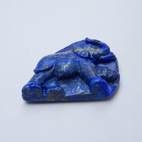 Handmade Lapis Lazuli Carved Elephant Pendant Bead, 52x52x11mm, , 56.7g - MyGemGarden