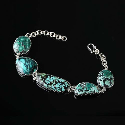 New Natural Stone Turquoise Handmade Sterling Silver 925 Fashion Buckle Bracelet, 18.5cm, 15.2g - MyGemGarden