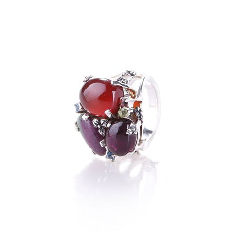 New Arrival!!Natural Gem Red Agate With Ruby And Zoisite And Garnet Zircon Sterling Silver 925 Ring Charms For Women Jewelry(Ring 6 Size) - MyGemGarden