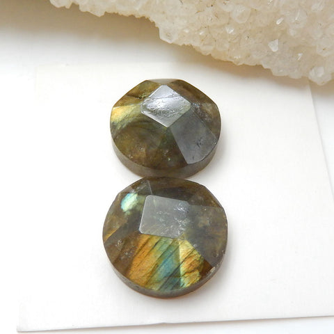 Natural Labradorite Gemstone Cabochon Pair, 15x7mm, 4.4g - MyGemGarden