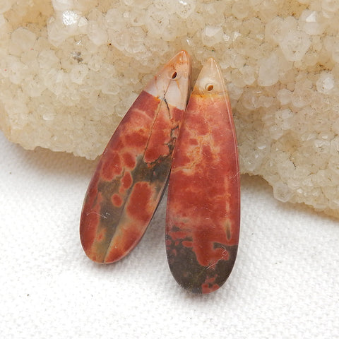 Teardrop Multicolor Picasso Jasper and White Quartz Glued Gemstone Earrings Stone Pair, 33x10x4mm, 5.1g