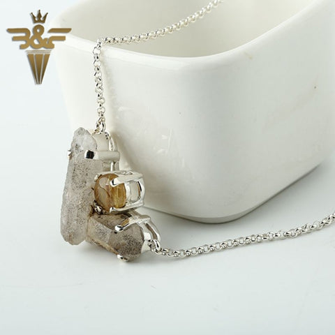 Sterling Silver 925 With Gold Rutilated Quartz Intarsia Gemstone Pendant, 12.4g - MyGemGarden