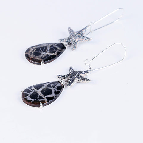 Hot Sale Natural Stone Turtle Stone 925 Sterling Silver Handmade Earring Bead 52x21x3mm 14.4g - MyGemGarden