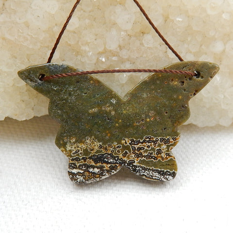 Handmade Ocean Jasper Butterfly Pendant, Animal Carving, 42x25x6mm, 9.1g - MyGemGarden