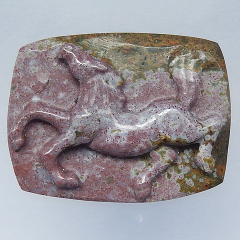 Ocean Jasper Carved Horse Cabochon, 27x35x7mm, 13.06g - MyGemGarden