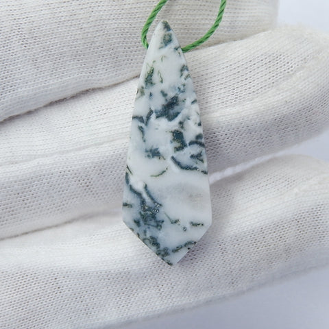 Moss Agate Gemstone Natural Pendant Bead, 36x13x4mm, 2.9g - MyGemGarden