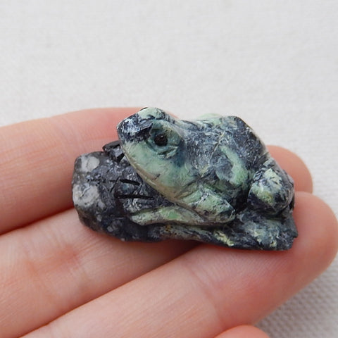 Natural Stone Green Tuquoise Carved Frog Amimal Cabochon, 32x25x19mm, 9.8g - MyGemGarden