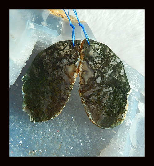 New,Nugget Moss Agate Gemstone Earrings Pair,50x28x4mm,18.4g - MyGemGarden