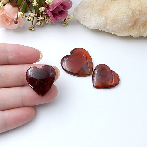 3 Pcs Garnet Heart-Shaped Cabochon 26x25x4mm,21x21x4mm,13g - MyGemGarden