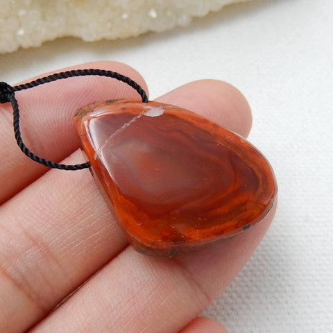 Natural Warring States Red Agate Drilled Gemstone Pendant Bead, 28x21x8mm, 7.5g - MyGemGarden