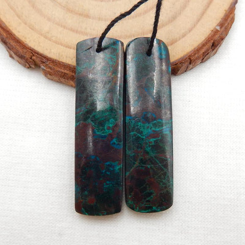 Rectangle Chrysocolla Earrings Stone Pair For Earrings Making, 38x10x5mm, 9.4g