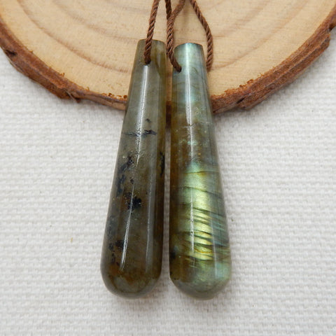 Labradorite Earrings Pair, stone for Earrings making, 38x9mm, 8.3g - MyGemGarden