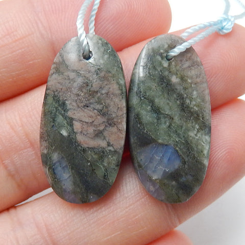 Natural Larvikite Oval Earrings Pair, stone for Earrings making, 25x12x4mm, 4.6g - MyGemGarden