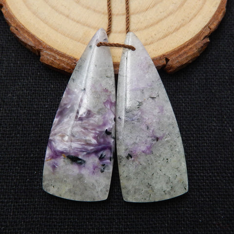 Natural Charoite Earrings Pair, stone for Earrings making, 41x16x5mm, 10.3g - MyGemGarden