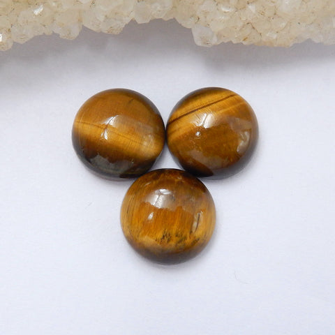 3Pcs Natural Tiger-Eye Round Gemstone Cabochon, 12x5mm, 3.7g - MyGemGarden