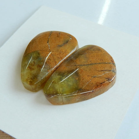 Natural yellow Opal Gemstone Cabochon pair, 18x15x5mm, 3.3g - MyGemGarden