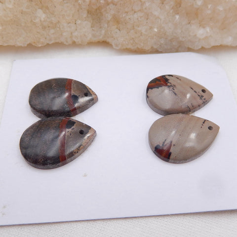 2 Pair Us Biggs Jasper Drilled Teardrop Gemstone earrings stone, 20x15x4mm, 8g