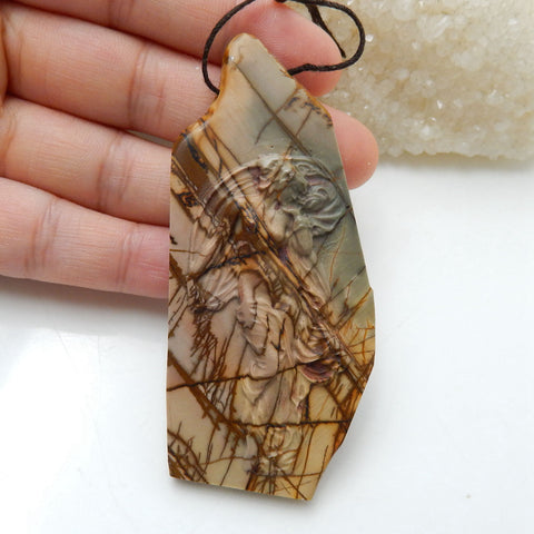 Gorgeous Pendant, Carved Multi-Color Picasso Jasper Gemstone Goddess Pendant, Sexy Lady, Carving Collection, 74x34x8mm, 28.6g - MyGemGarden