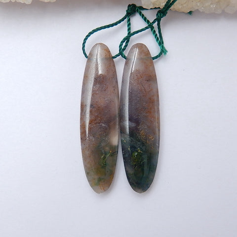 Natural Moss Agate Oval Earrings Pair, stone for Earrings making, 40x10x5mm, 7.7g - MyGemGarden