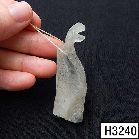 Sale 1 Piece Unique Hand Carved Cobra Snake Clear Ghost Quartz Pendant Stone, 46-65mm - MyGemGarden