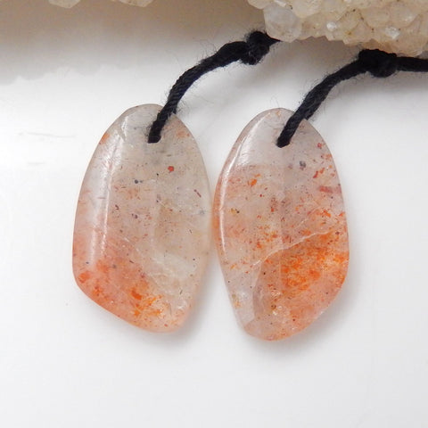 Sunstone Earrings Stone Pair, stone for earrings making, 18x11x4mm, 2.4g - MyGemGarden