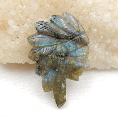 Vintage Hand Carved Labradorite Gemstone Indian Head Pendant , 50x32x5mm, 10.2g - MyGemGarden