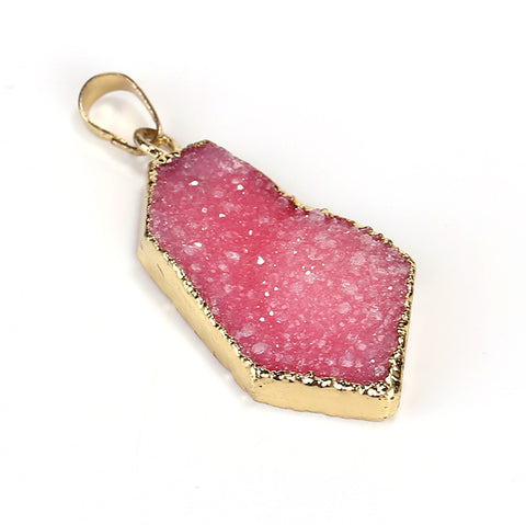 New! Gold Plated Crystal cluster Stone pink Pendant Jewelry for Women, 35x19x7mm, 6.4g - MyGemGarden