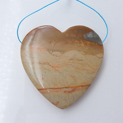 Natural Wave Jasper Heart Pendant Bead, 49x44x5mm, 19.8g - MyGemGarden