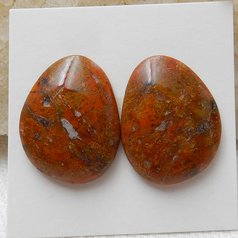 Natural Warring States Red Agate Gemstone Cabochon Pair, 22x17x5mm, 6.1g - MyGemGarden