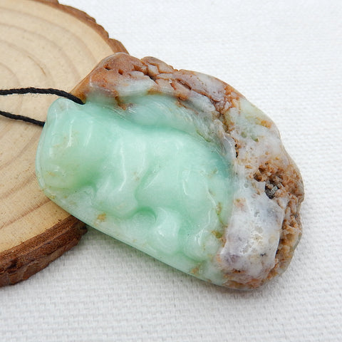 Handcrafted Carved Chrysoprase squirrel Pendant Bead, 45x32x9mm, 22.8g - MyGemGarden