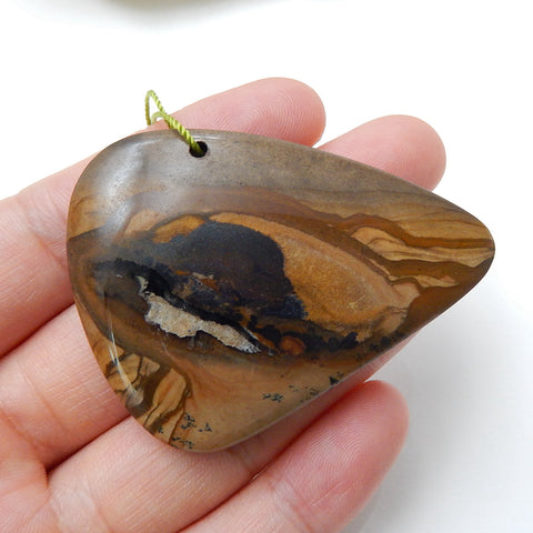 Natural Us Biggs Jasper drilled Gemstone Pendant Bead, 52x40x9mm, 26.9g - MyGemGarden