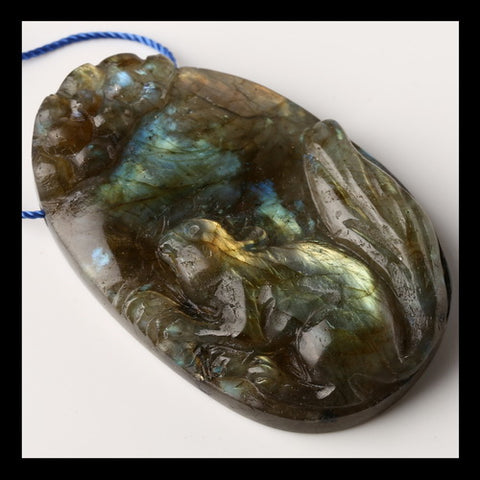 Labradorite Gemstone Squirrel Carved Ornament, 34x53x11mm, 32g - MyGemGarden