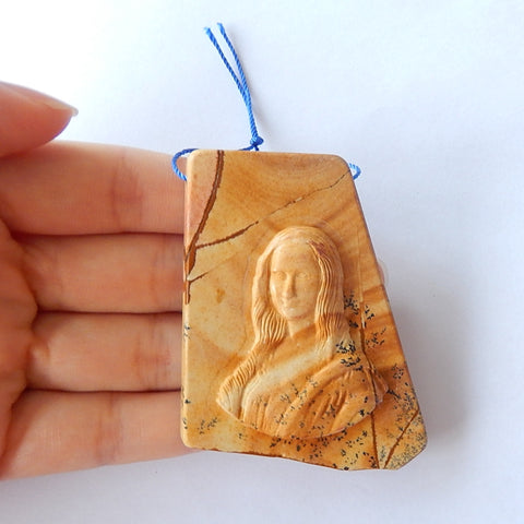 Natural Picture Jasper Carved Beauty Pendant Bead, 66x50x8mm, 229.5ct - MyGemGarden