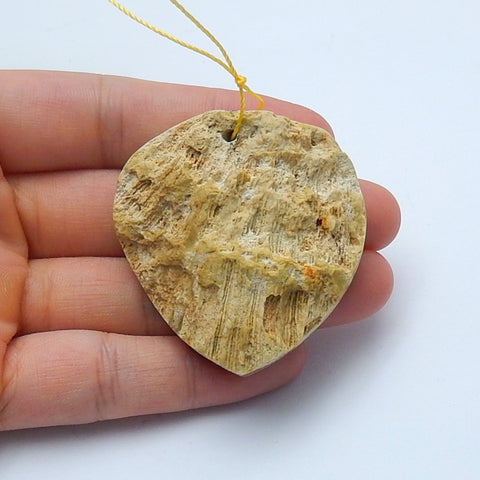 Natural Indonesian Fossil Coral Drilled Heart Pendant Bead, 44x43x16mm, 34.8g - MyGemGarden