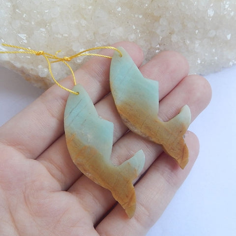 Carving Fish Amazonite Earrings Pair,43x12x4mm,8.2g - MyGemGarden