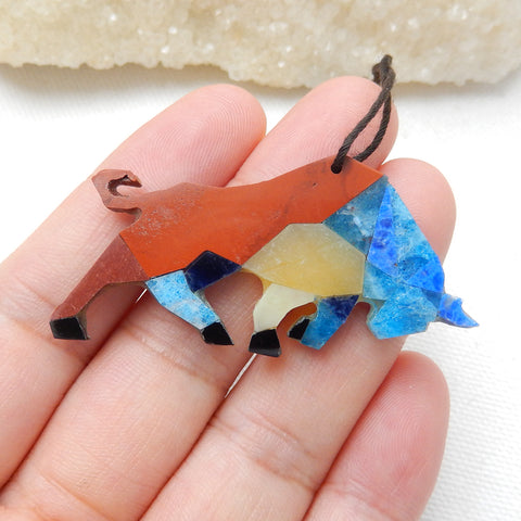 Red River Jasper, Blue Apatite Crystal, Lapis Lazuli, Yellow opal, Obsidian and Shell Glued Animal Pendant Bead, 30x18x2mm, 1.3g - MyGemGarden