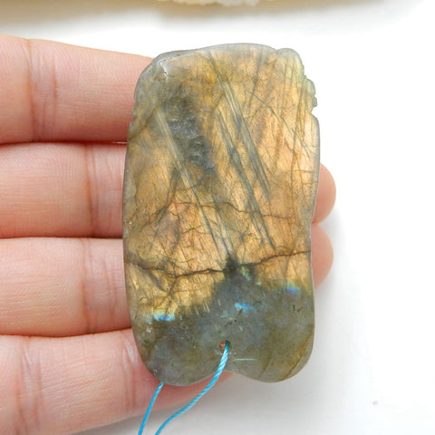 Handmade Labradorite Frog Pendant, Animal Carving, 49x28x16mm, 26.3g - MyGemGarden