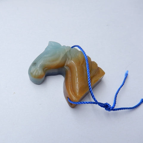 Handmade Amazonite Carved horse head Pendant Bead, 34x30x8mm, , 13.2g - MyGemGarden