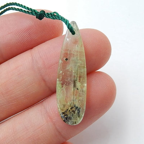 Natural Green Kyanite Drilled Teardrop Gemstone Pendant Bead, 28x8x3mm, 2.0g - MyGemGarden